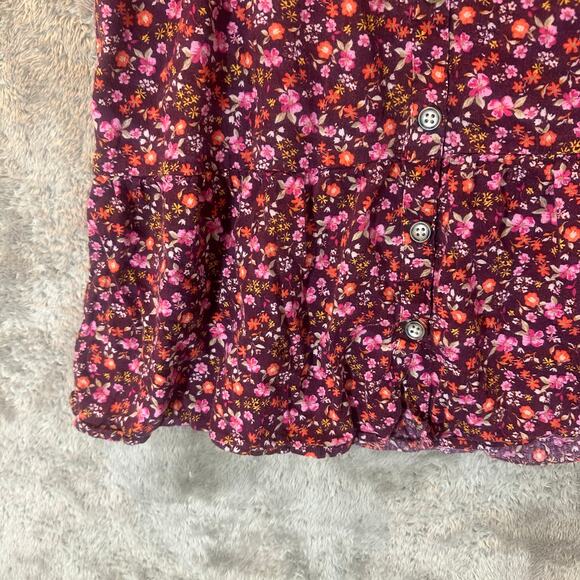 Old Navy Burgundy Ditsy Floral Puff Sleeve Tiered Button Down Dress Boho Girls 8 - Picture 3 of 8